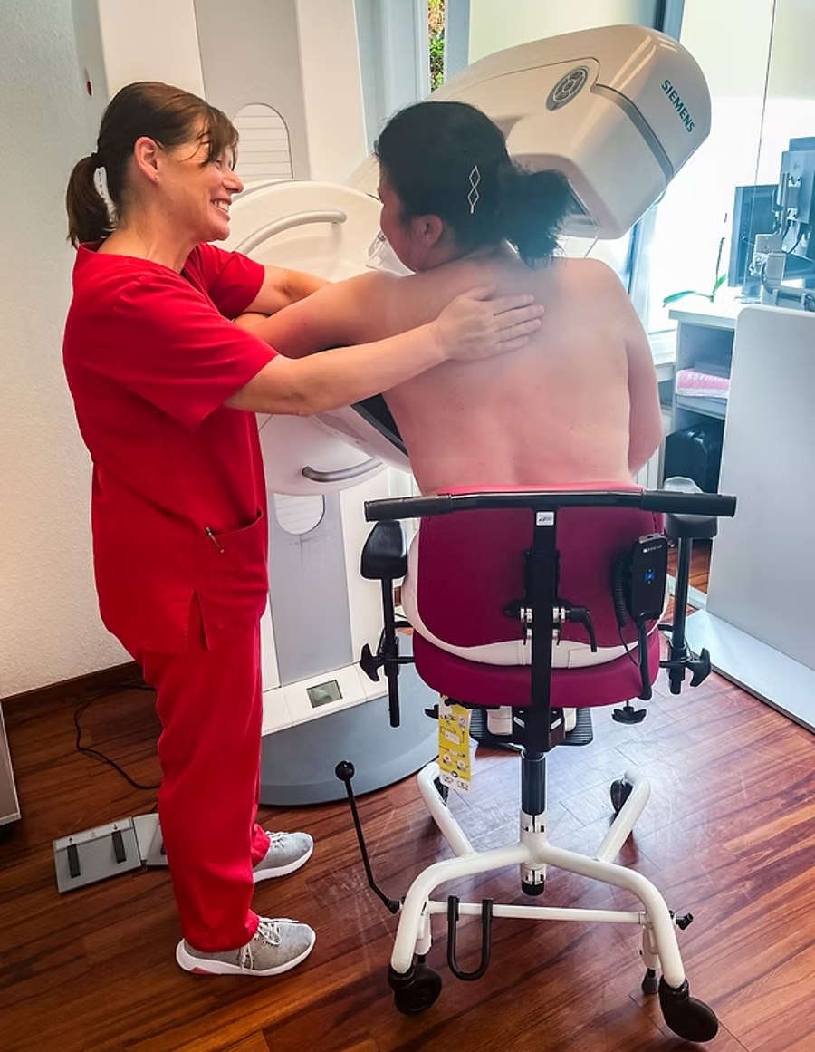 Mammography chair in use
